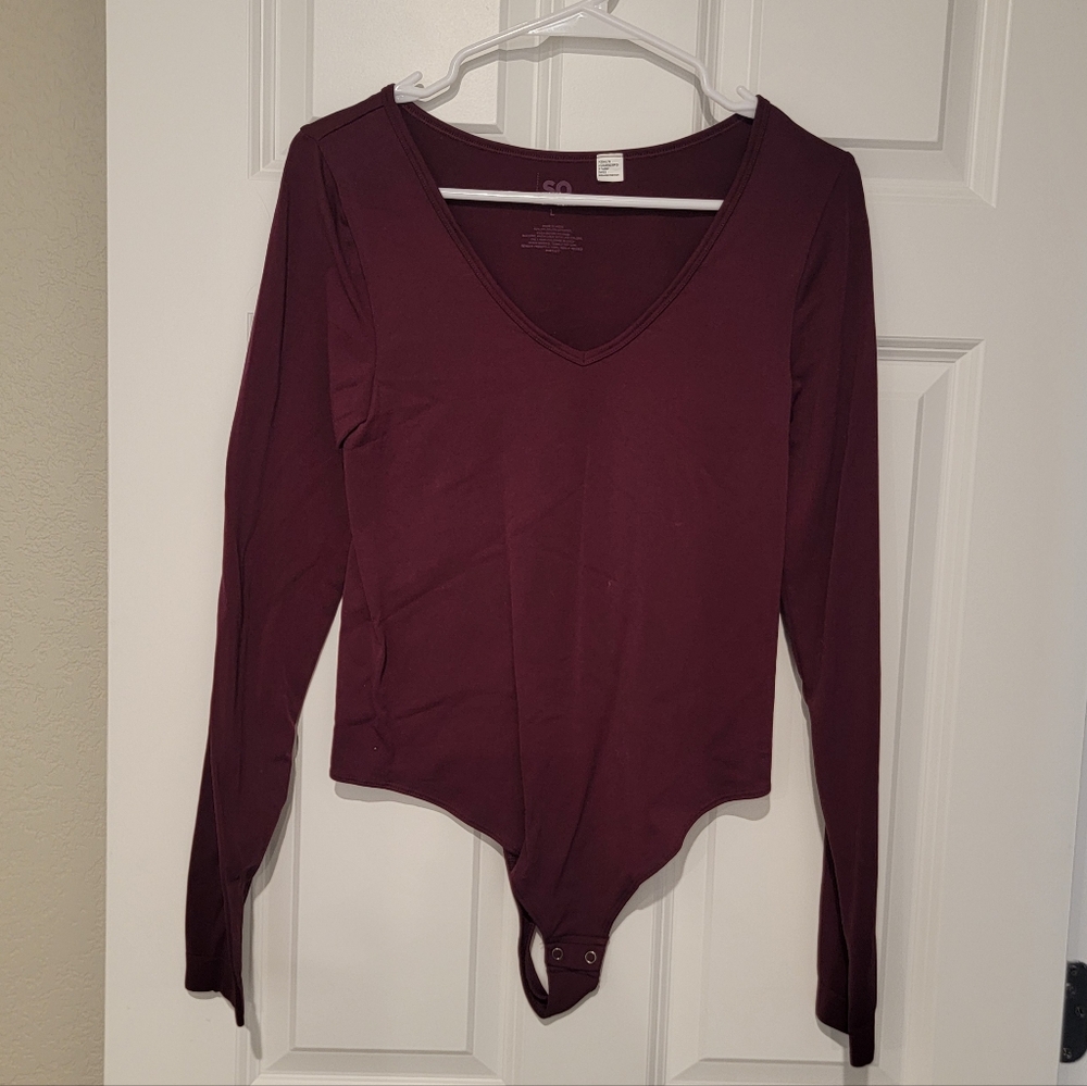 SO Women's Deep Red V-Neck Bodysuit